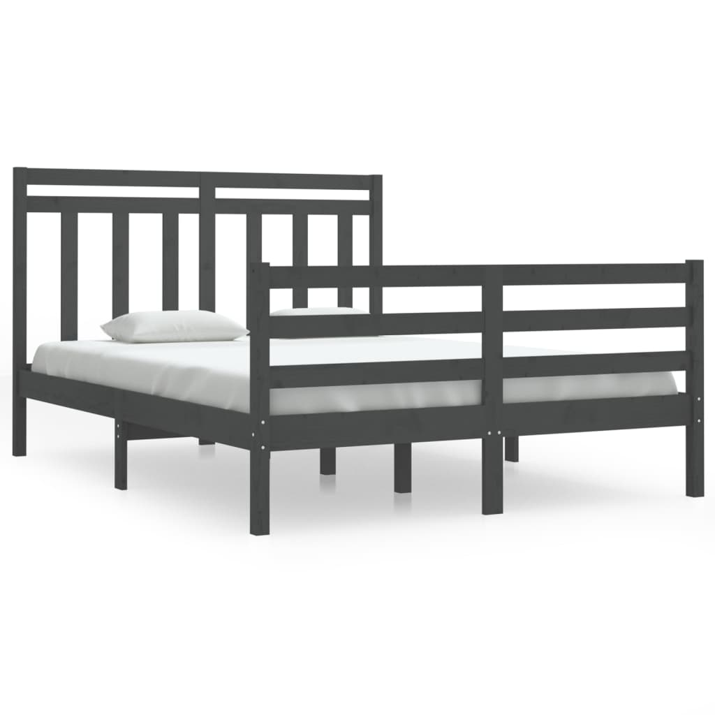 Bedframe Massief Hout Grijs 135X190 Cm 4Ft6 Double