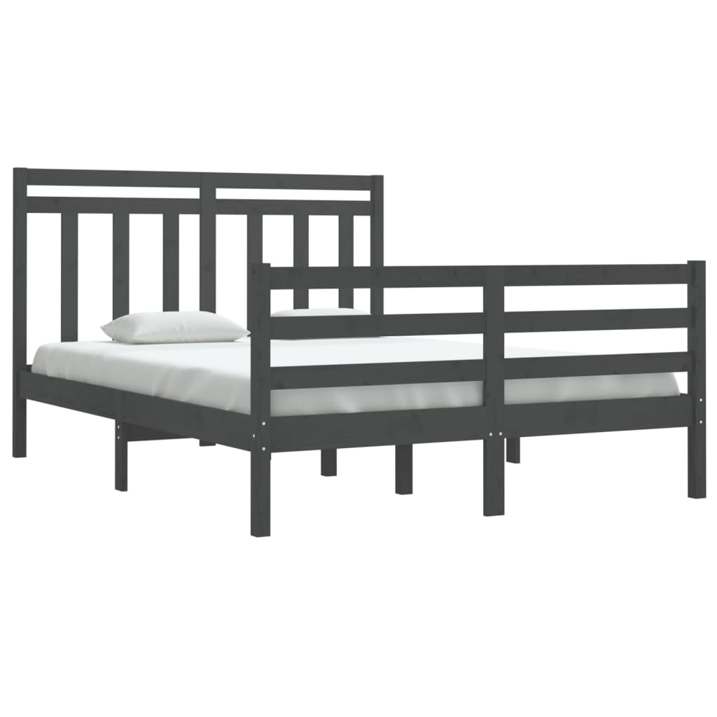 Bedframe Massief Hout Grijs 135X190 Cm 4Ft6 Double
