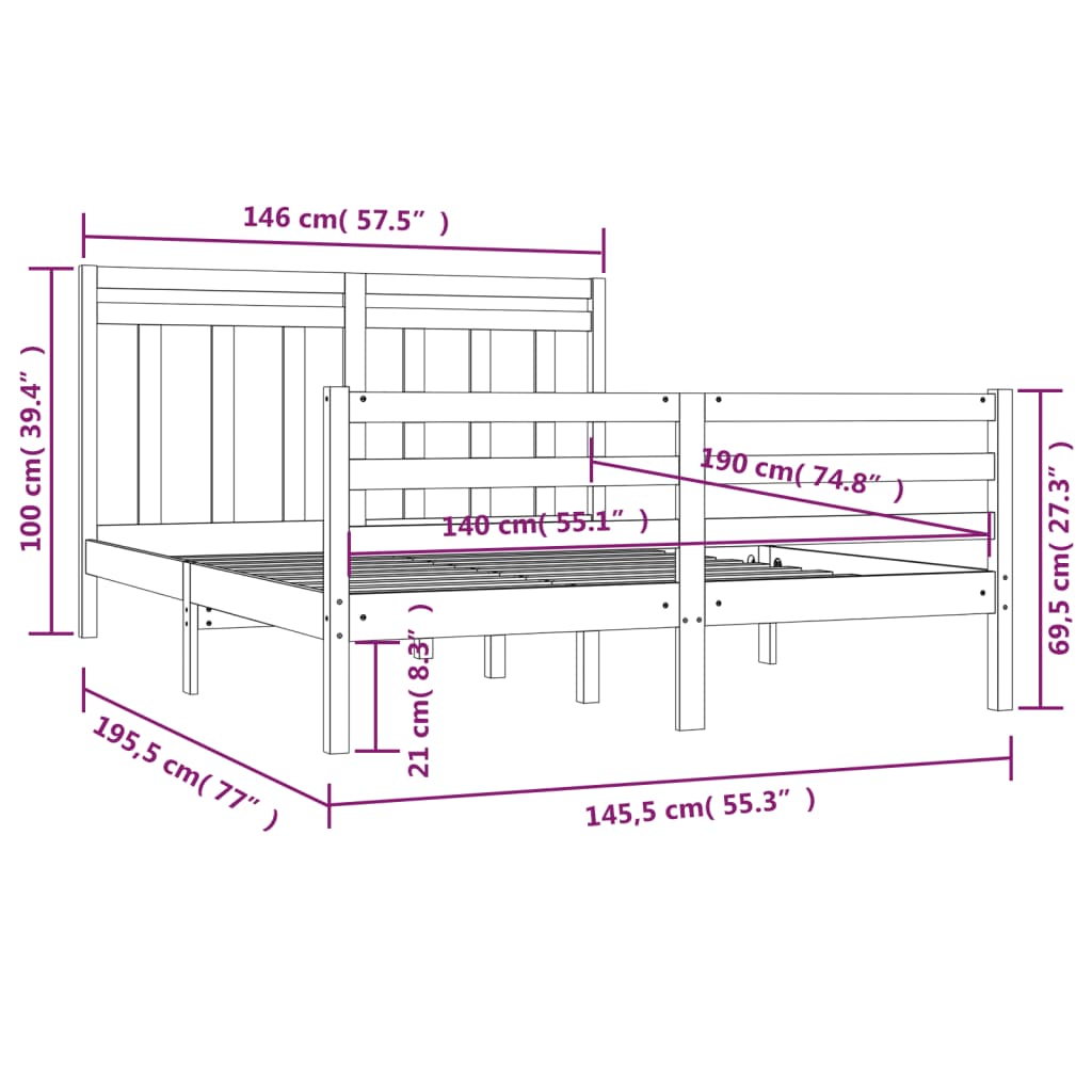 Bedframe Massief Hout 140X190 Cm