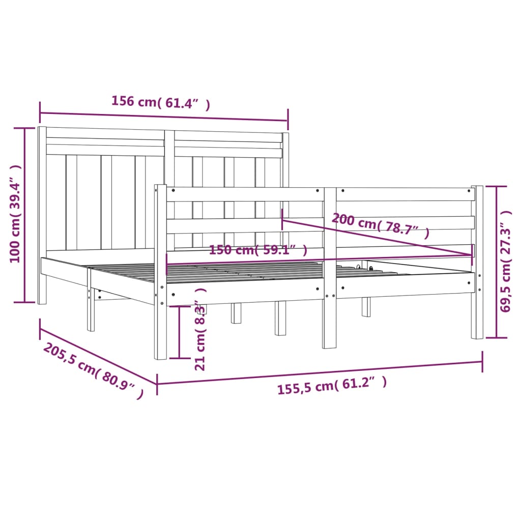 Bedframe Massief Hout 150X200 Cm 5Ft King Size