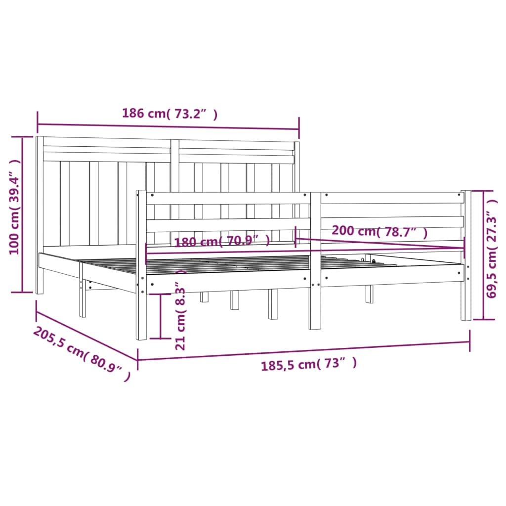 Bedframe Massief Hout 180X200 Cm 6Ft Super King