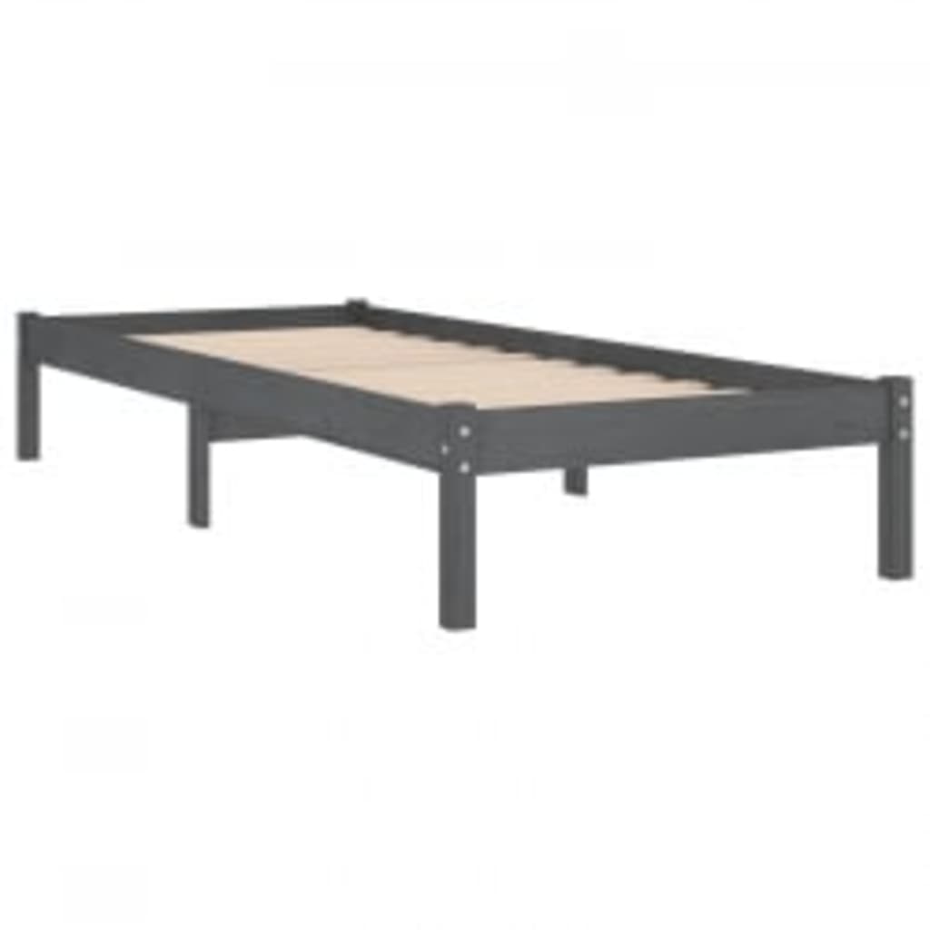 Bedframe Massief Hout Grijs 90X190 Cm 3Ft Single