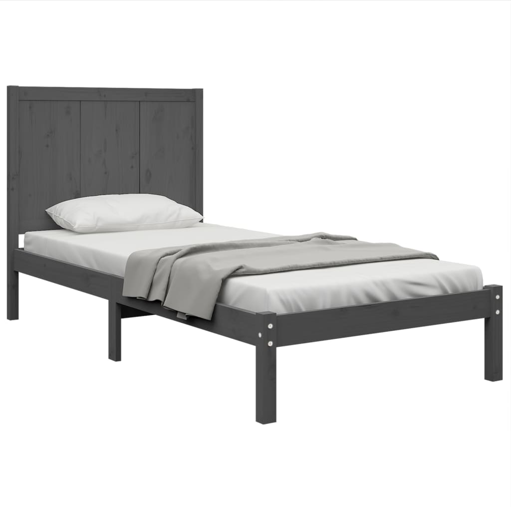 Bedframe Massief Grenenhout Grijs 90X200 Cm