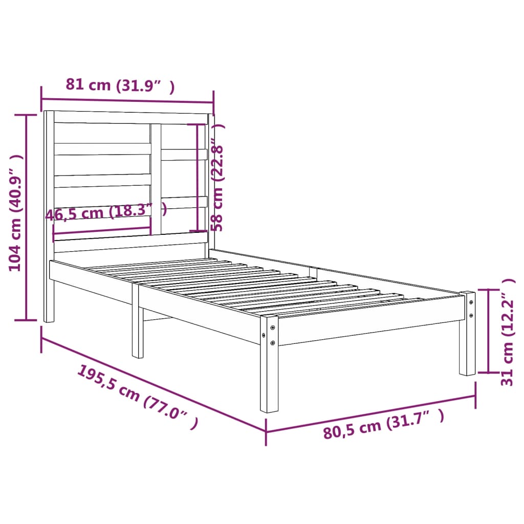 Bedframe Massief Hout 75X190 Cm 2Ft6 Small Single