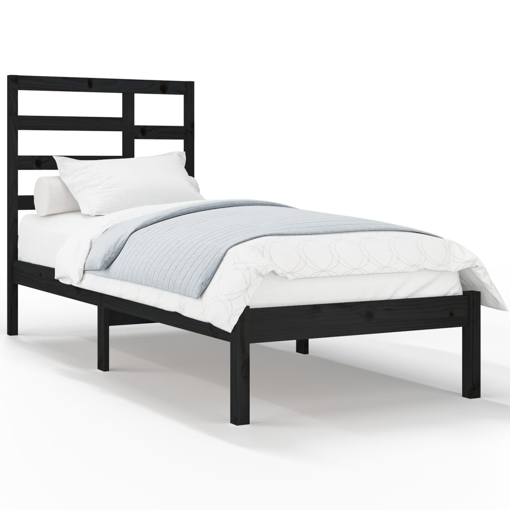 Bedframe Massief Hout Zwart 75X190 Cm 2Ft6 Small Single