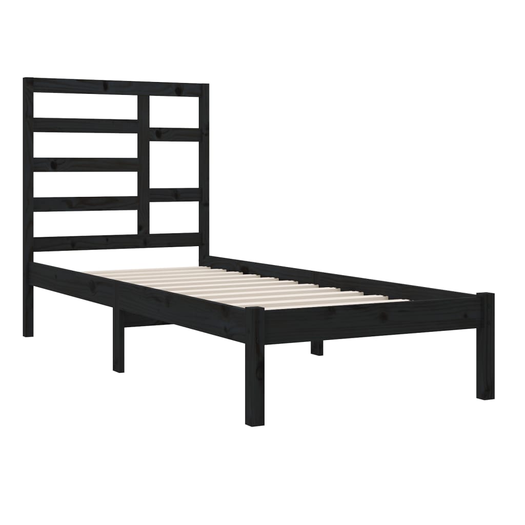 Bedframe Massief Hout Zwart 75X190 Cm 2Ft6 Small Single