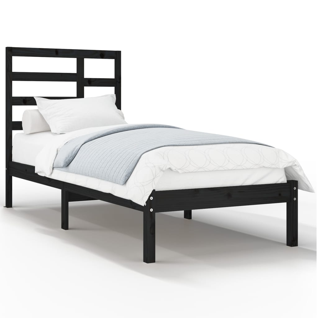 Bedframe Massief Hout Zwart 90X190 Cm 3Ft Single