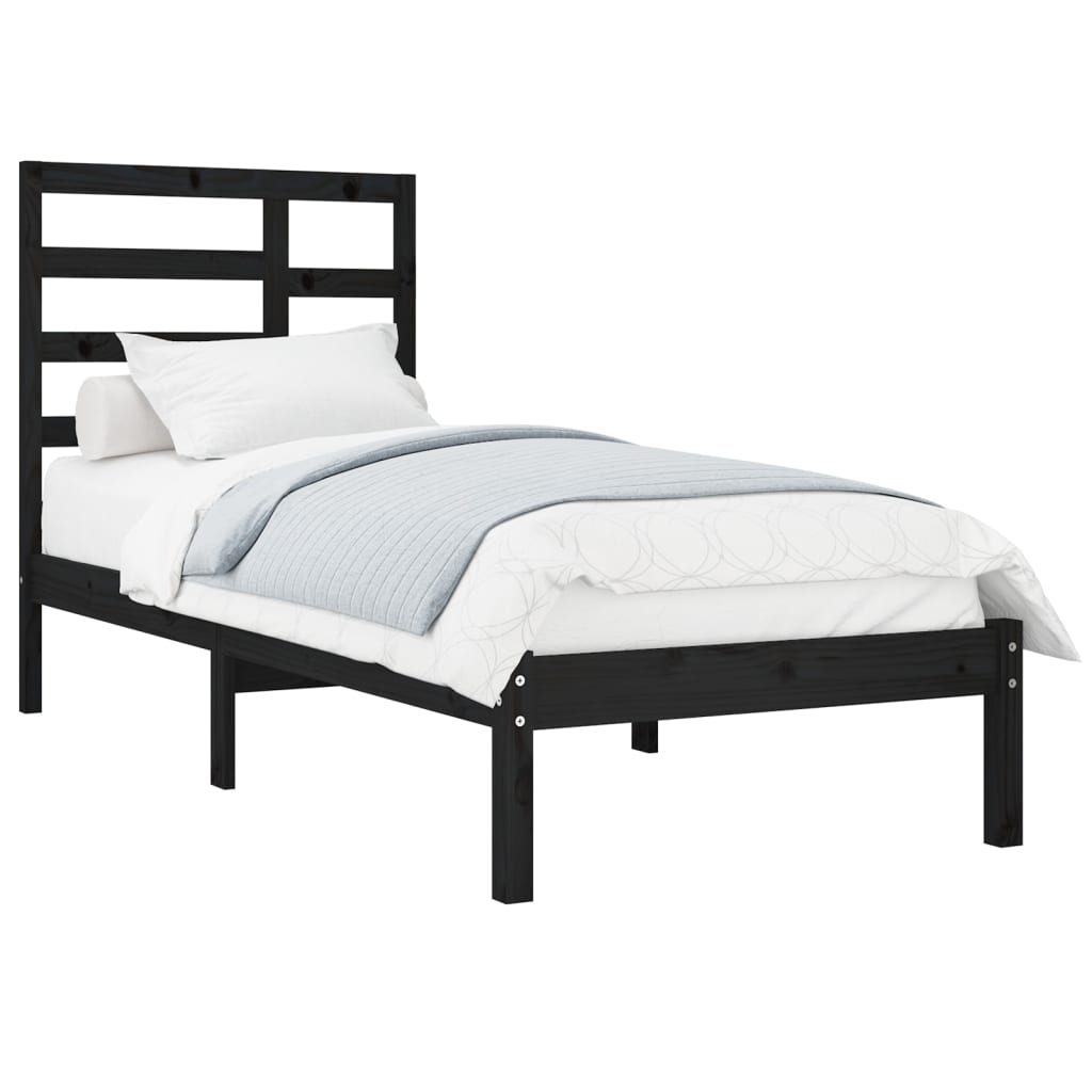 Bedframe Massief Hout Zwart 90X190 Cm 3Ft Single