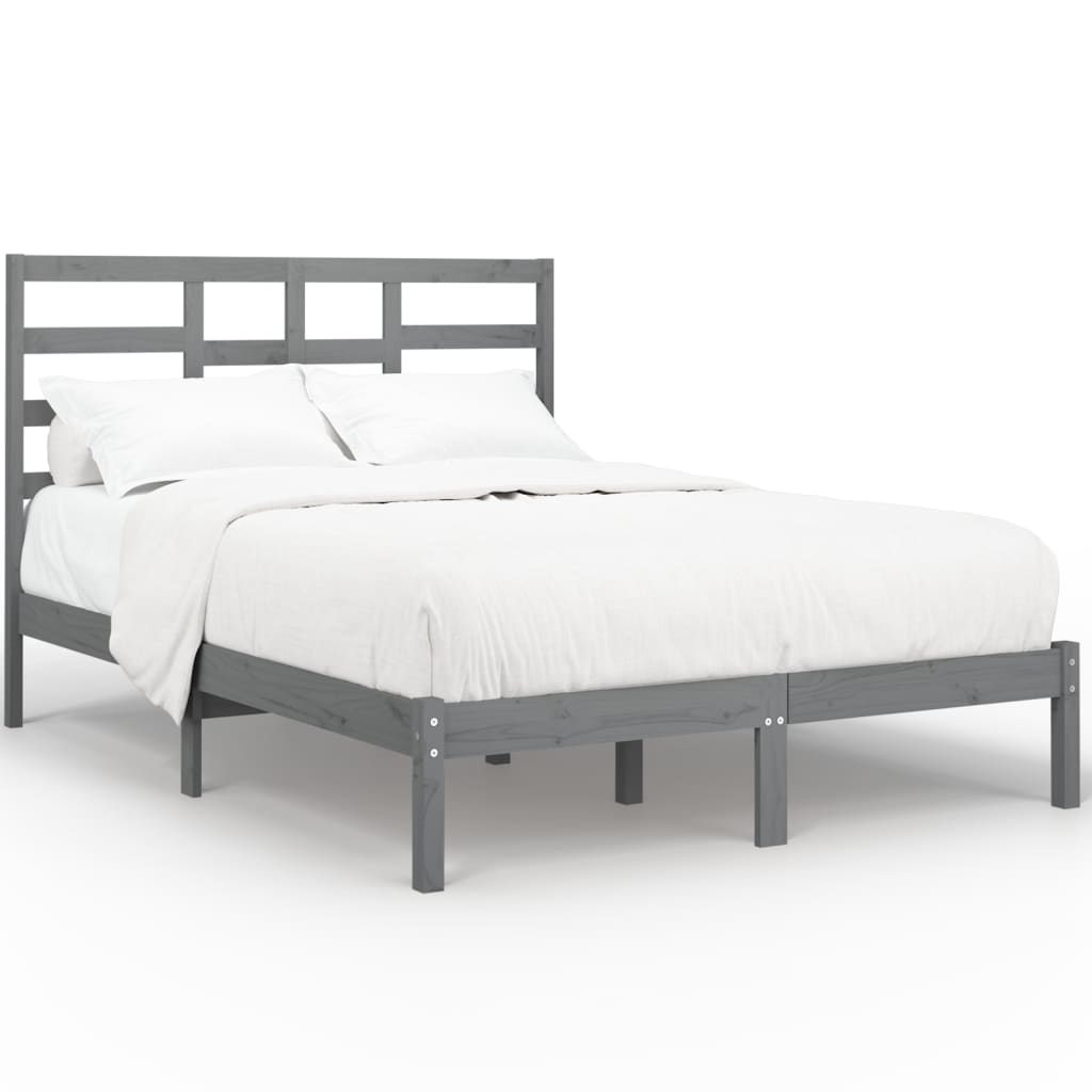Bedframe Massief Hout Grijs 120X190 Cm 4Ft Small Double