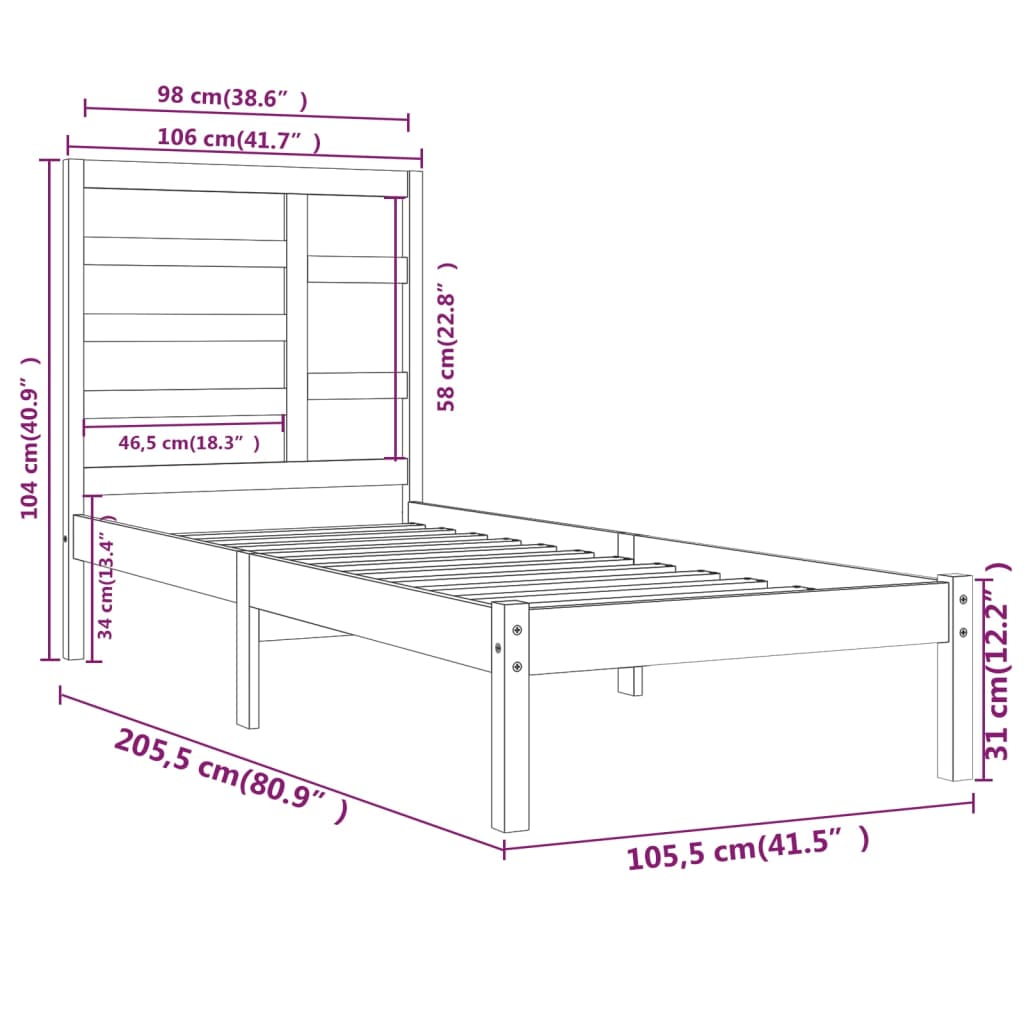 Bedframe Massief Hout 100X200 Cm