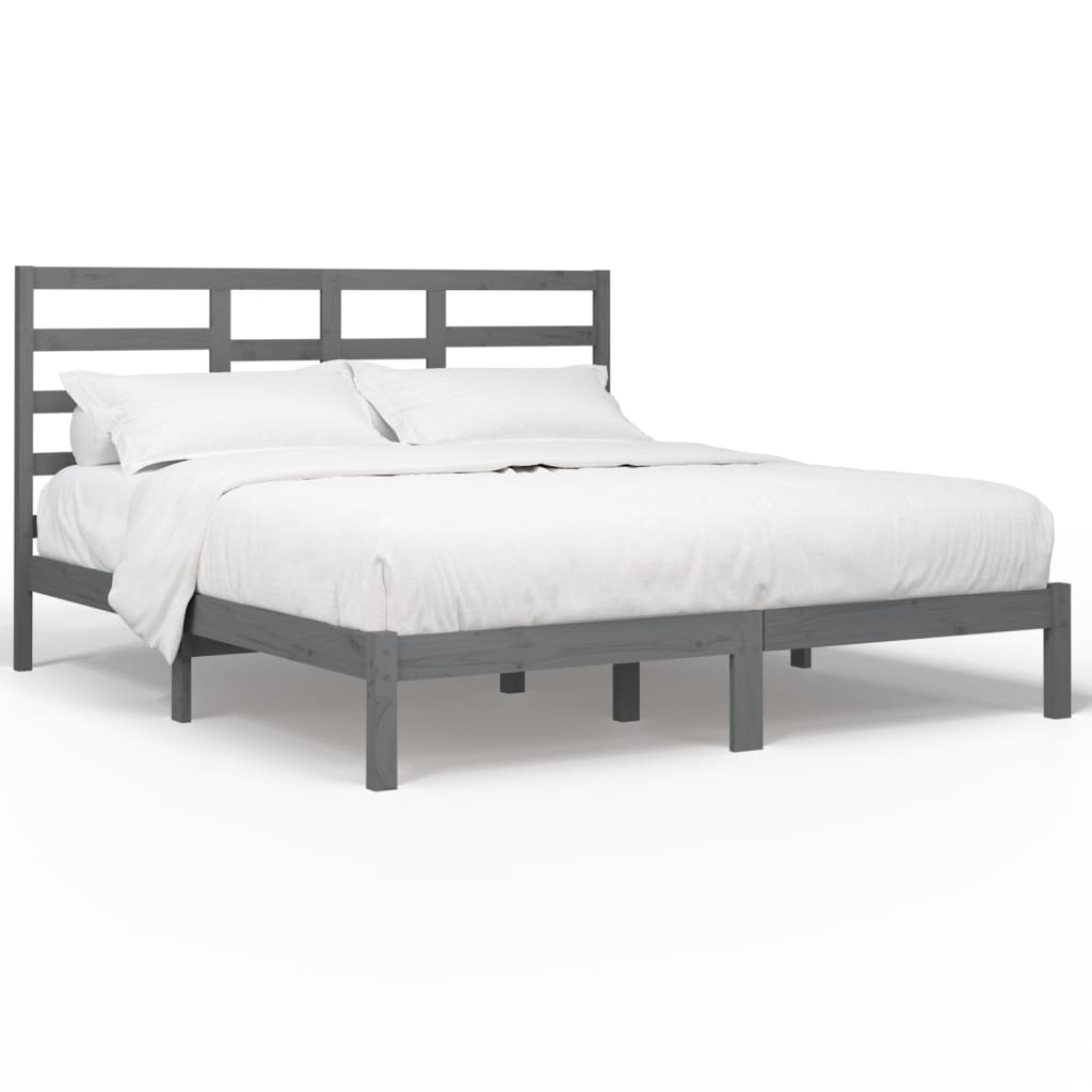 Bedframe Massief Hout Grijs 180X200 Cm 6Ft Super King