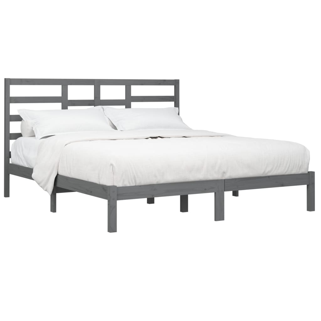 Bedframe Massief Hout Grijs 180X200 Cm 6Ft Super King