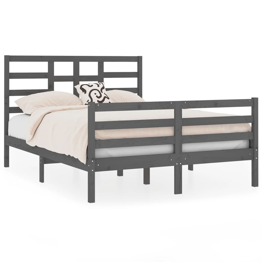 Bedframe Massief Hout Grijs 140X190 Cm