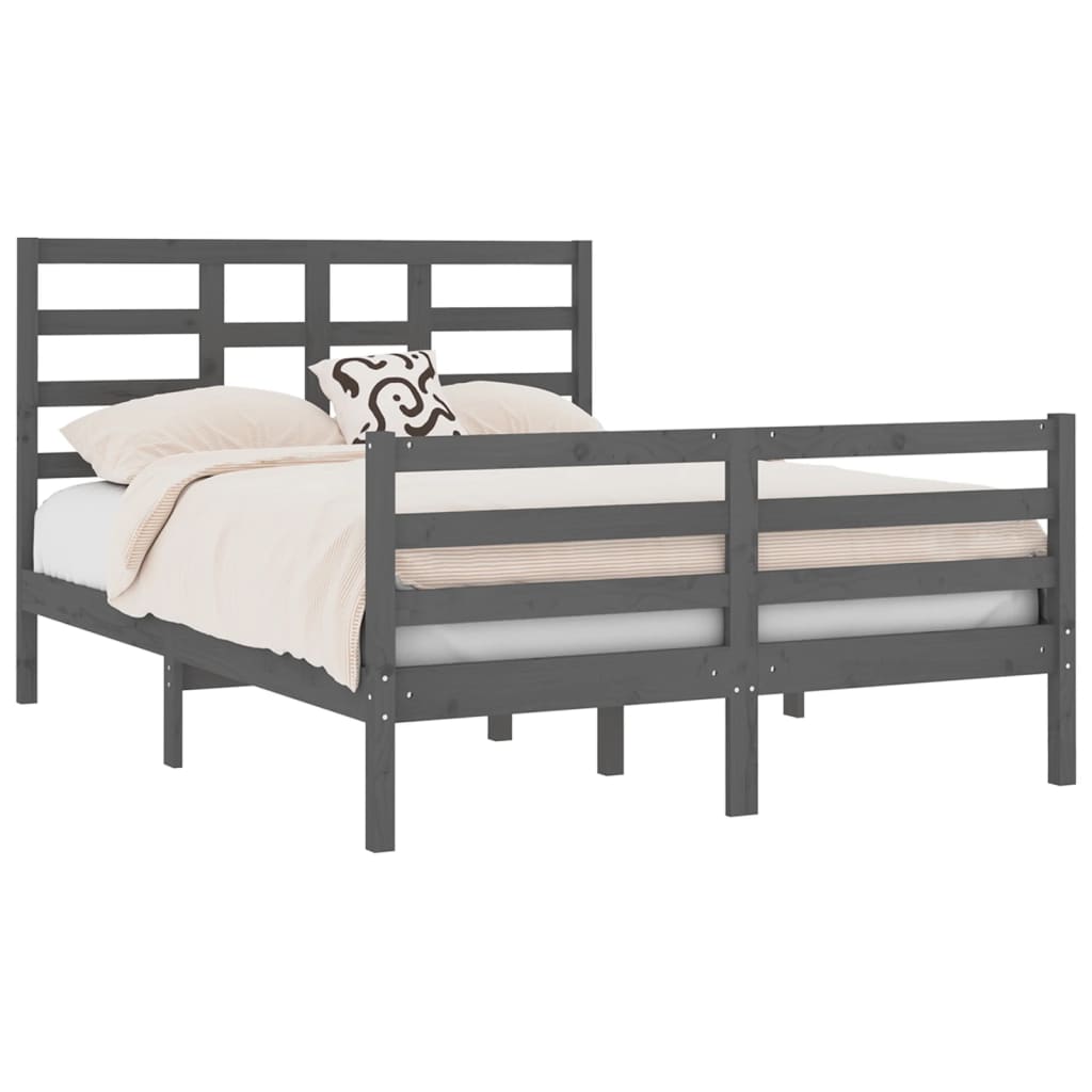 Bedframe Massief Hout Grijs 140X190 Cm
