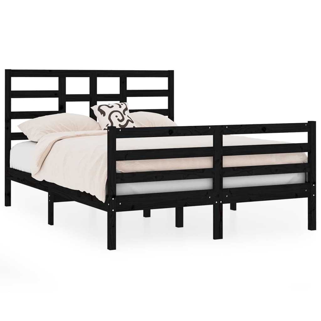 Bedframe Massief Hout Zwart 140X190 Cm