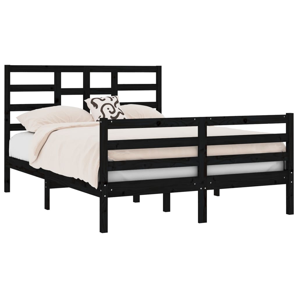 Bedframe Massief Hout Zwart 140X190 Cm