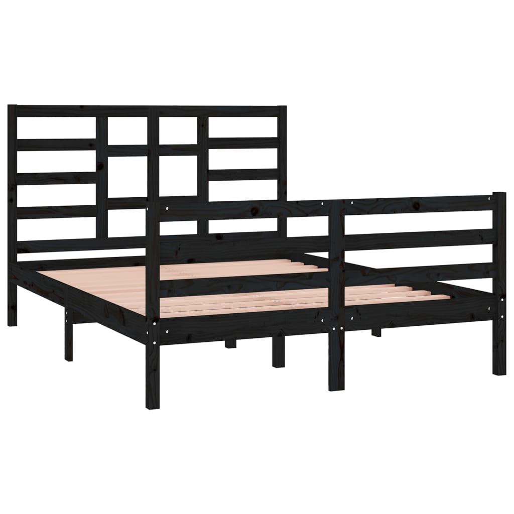Bedframe Massief Hout Zwart 140X190 Cm