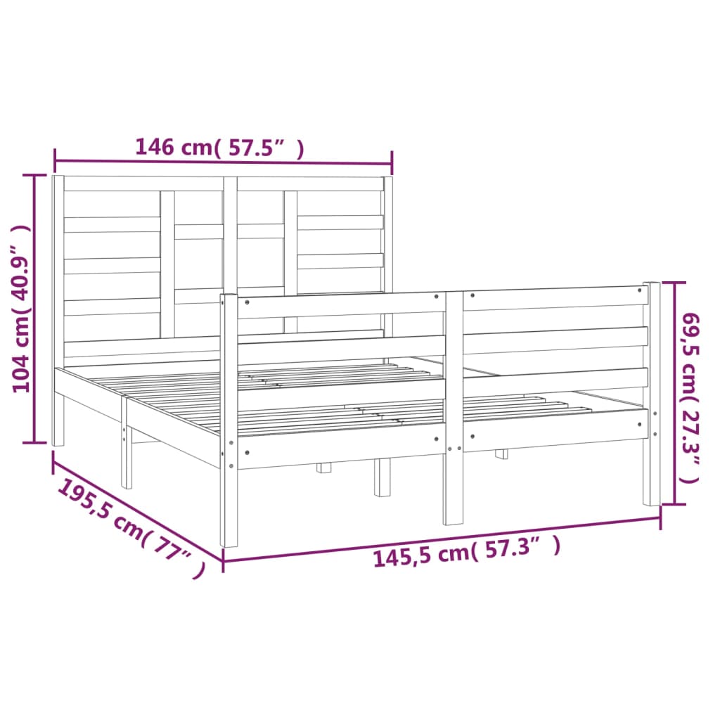 Bedframe Massief Hout Zwart 140X190 Cm