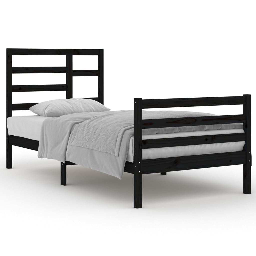 Bedframe Massief Hout Zwart 90X200 Cm