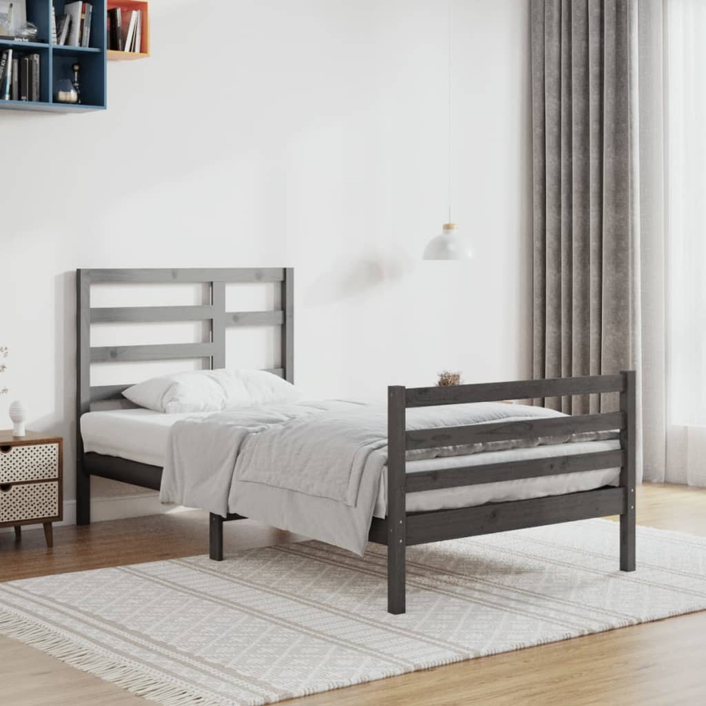 Bedframe Massief Hout Grijs 100X200 Cm