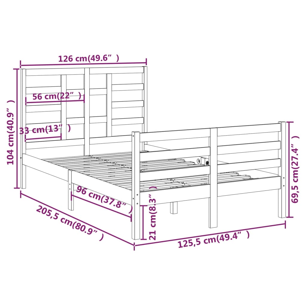 Bedframe Massief Hout Zwart 120X200 Cm