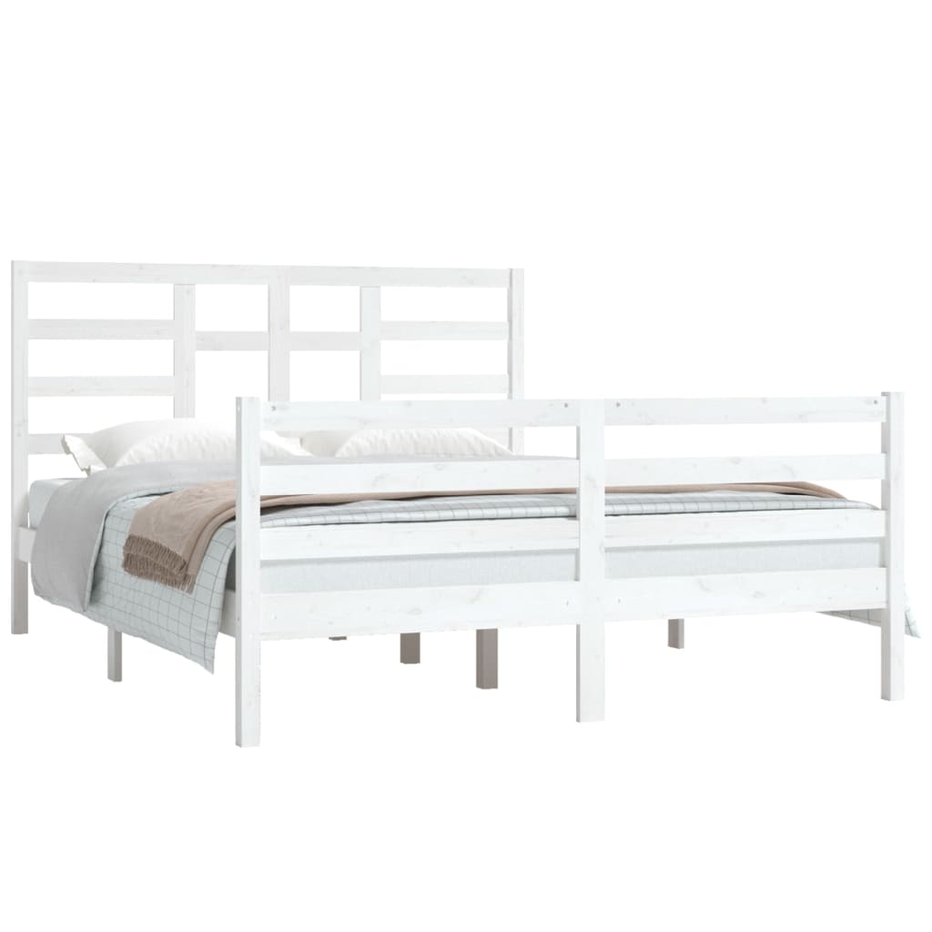Bedframe Massief Hout Wit 150X200 Cm 5Ft King Size