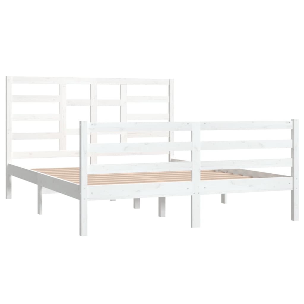 Bedframe Massief Hout Wit 150X200 Cm 5Ft King Size