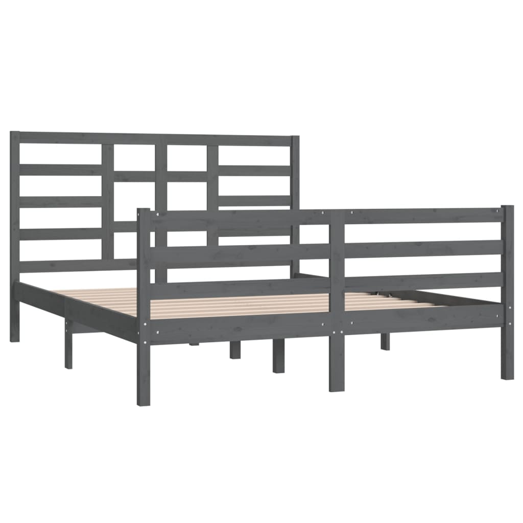 Bedframe Massief Hout Grijs 150X200 Cm 5Ft King Size