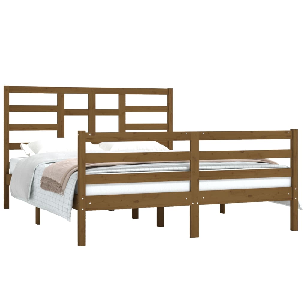 Bedframe Massief Hout Honingbruin 150X200 Cm 5Ft King Size
