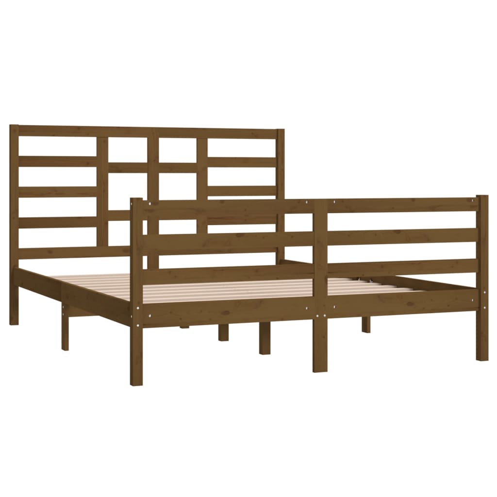Bedframe Massief Hout Honingbruin 150X200 Cm 5Ft King Size