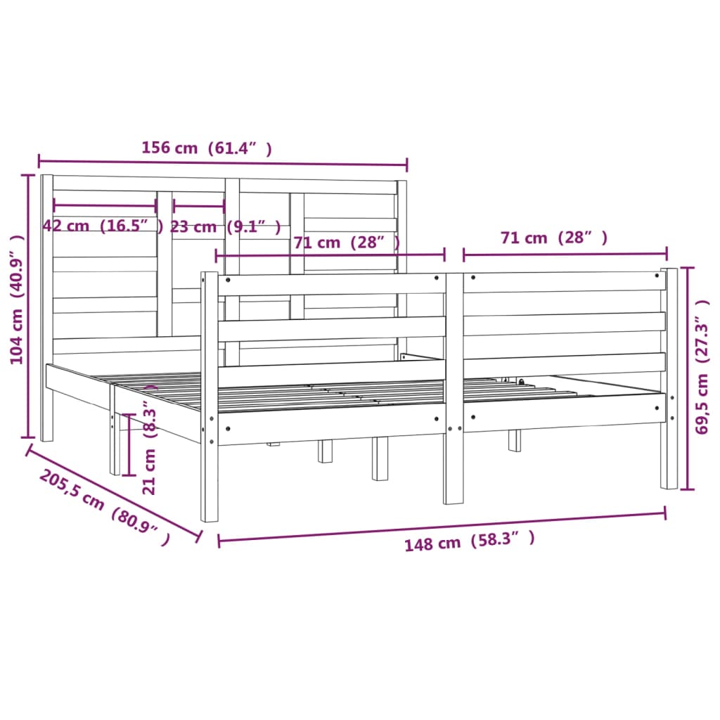 Bedframe Massief Hout Honingbruin 150X200 Cm 5Ft King Size