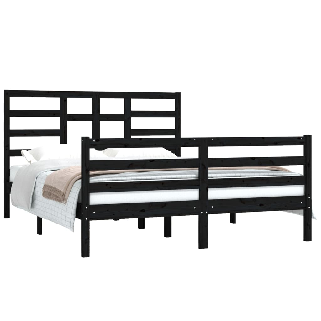 Bedframe Massief Hout Zwart 150X200 Cm 5Ft King Size