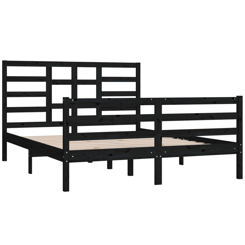 Bedframe Massief Hout Zwart 150X200 Cm 5Ft King Size