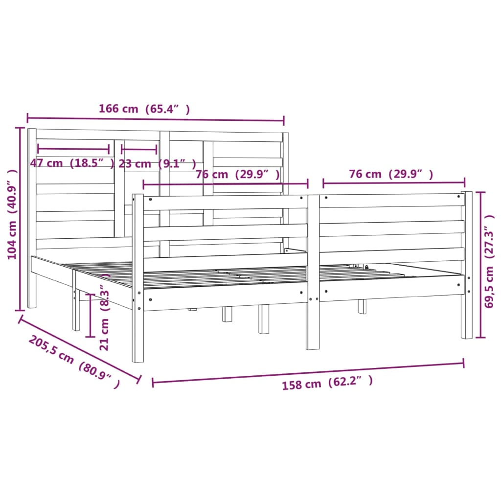 Bedframe Massief Hout Wit 160X200 Cm