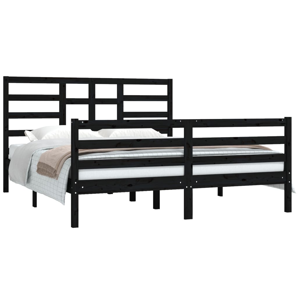 Bedframe Massief Hout Zwart 160X200 Cm