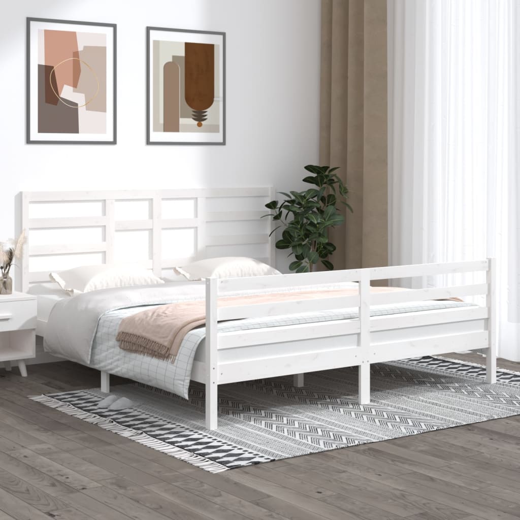 Bedframe Massief Hout Wit 180X200 Cm 6Ft Super King