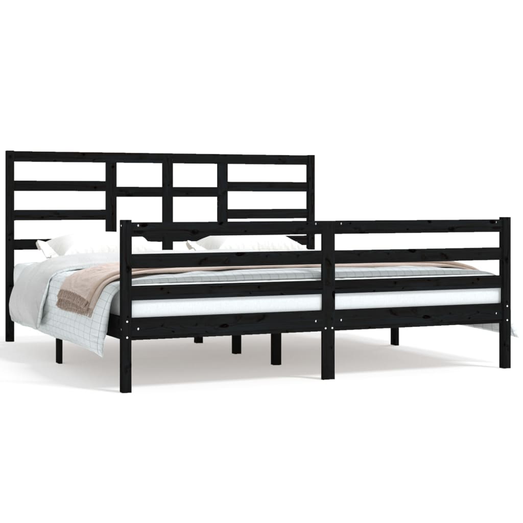 Bedframe Massief Hout Zwart 180X200 Cm 6Ft Super King