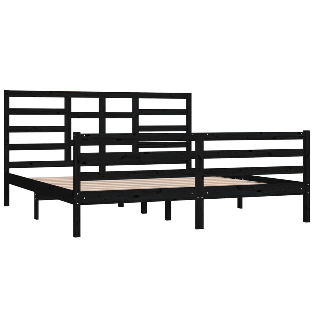 Bedframe Massief Hout Zwart 180X200 Cm 6Ft Super King