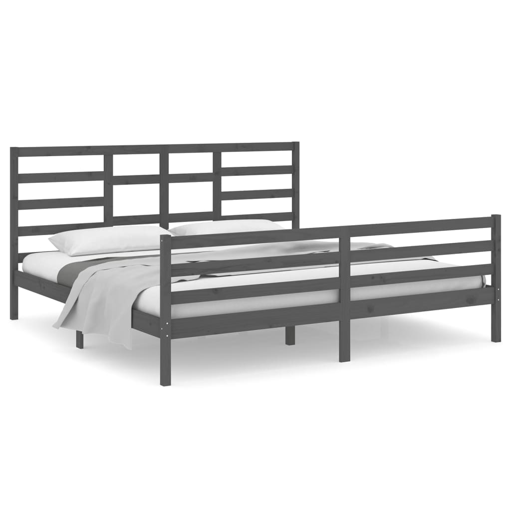 Bedframe Massief Hout Grijs 200X200 Cm