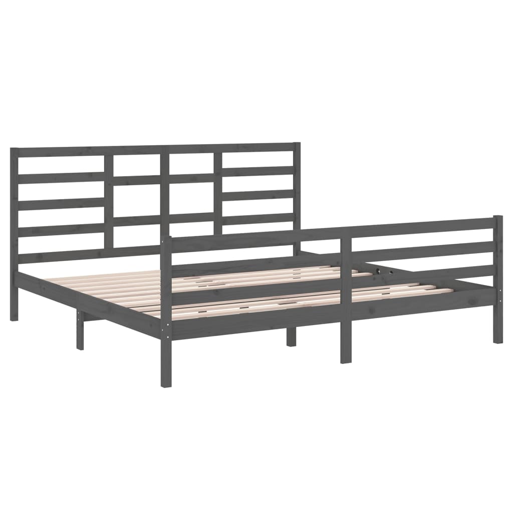 Bedframe Massief Hout Grijs 200X200 Cm