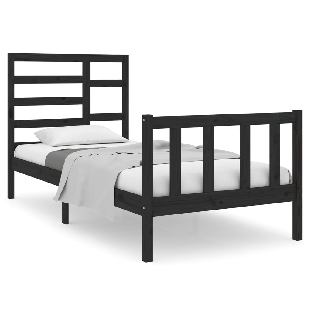 Bedframe Massief Hout Zwart 75X190 Cm 2Ft6 Small Single