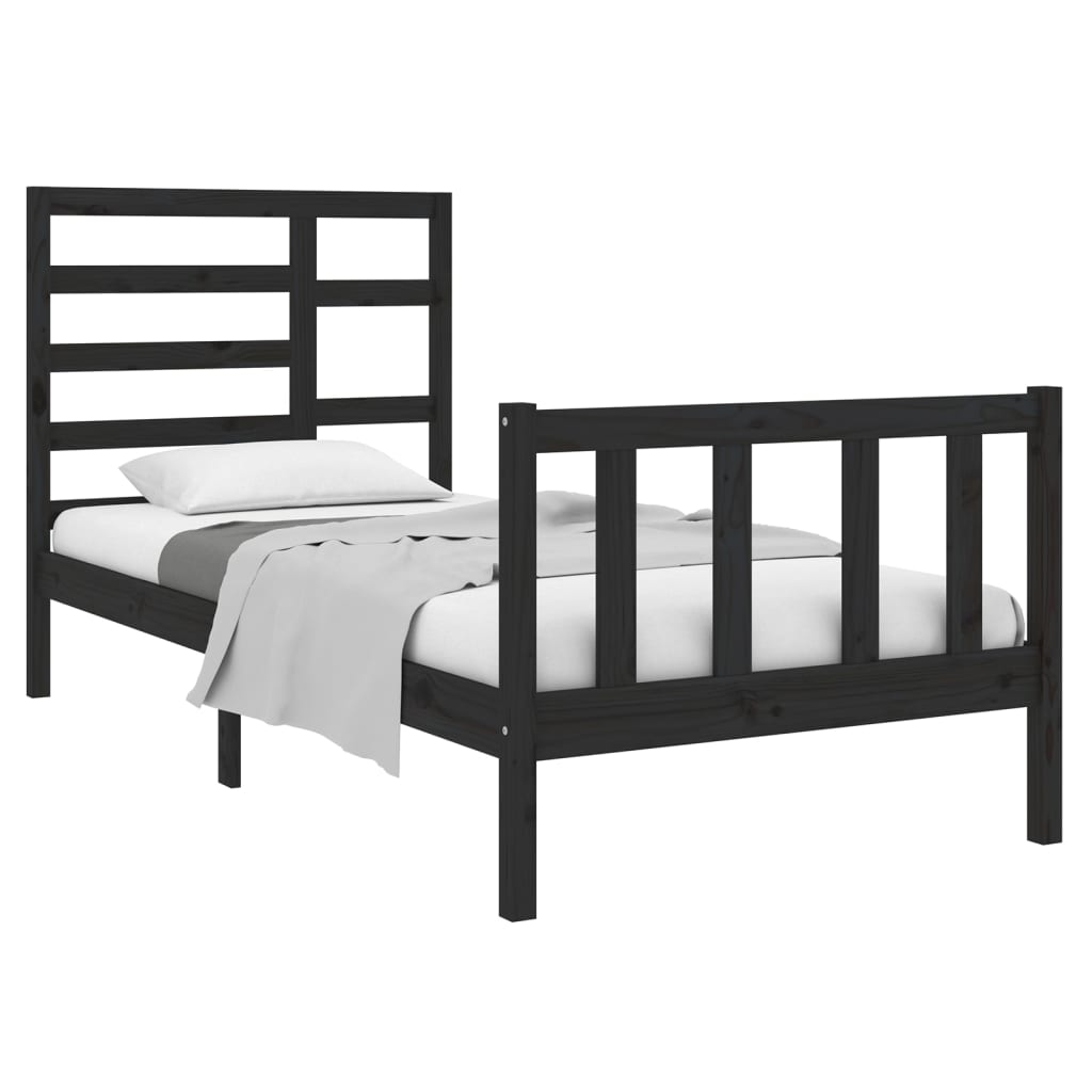 Bedframe Massief Hout Zwart 75X190 Cm 2Ft6 Small Single