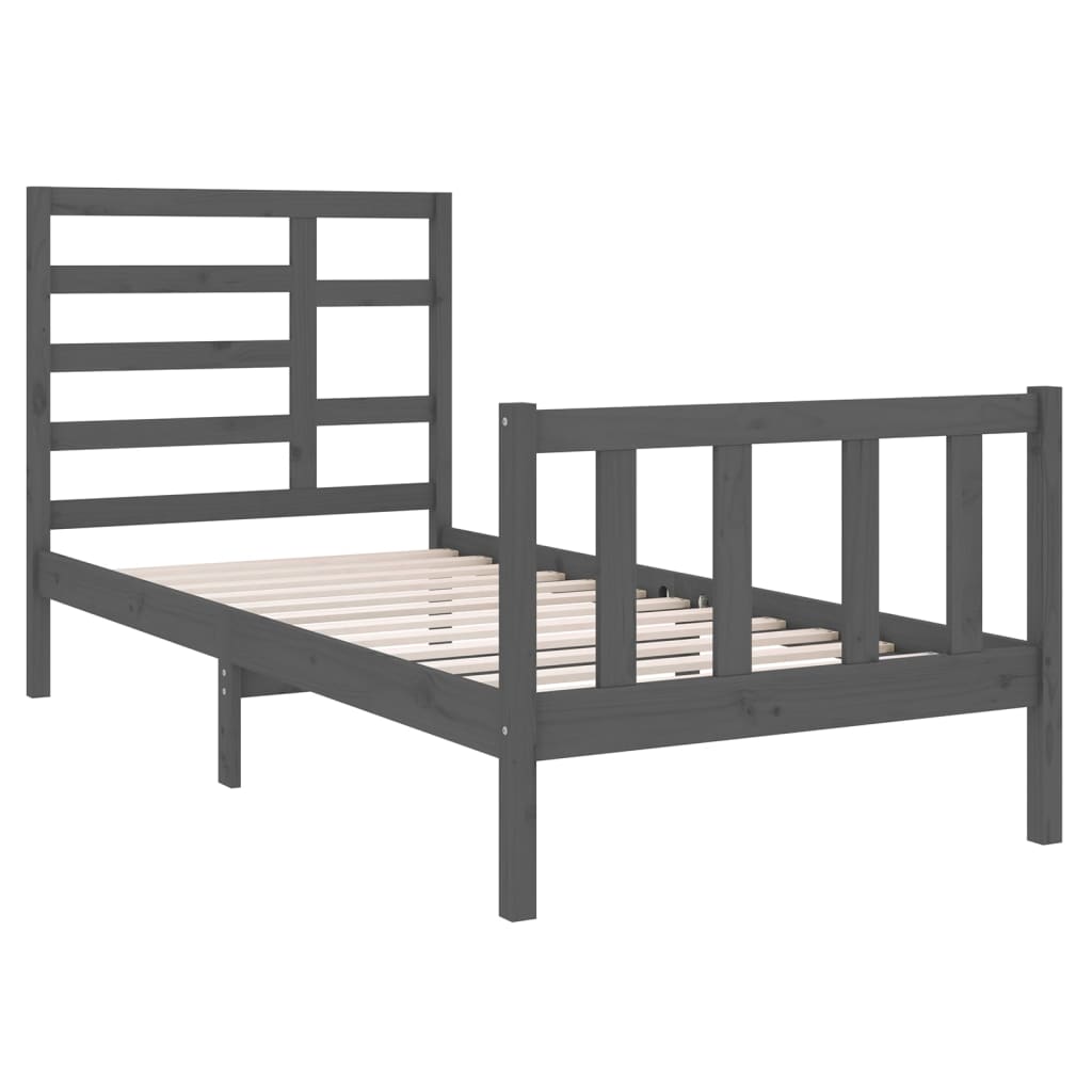 Bedframe Massief Hout Grijs 90X190 Cm 3Ft Single