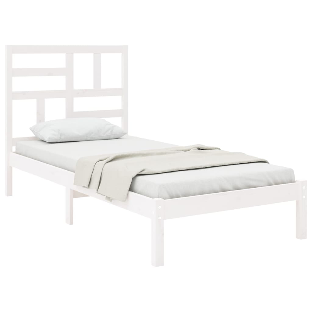 Bedframe Massief Hout Wit 75X190 Cm 2Ft6 Small Single