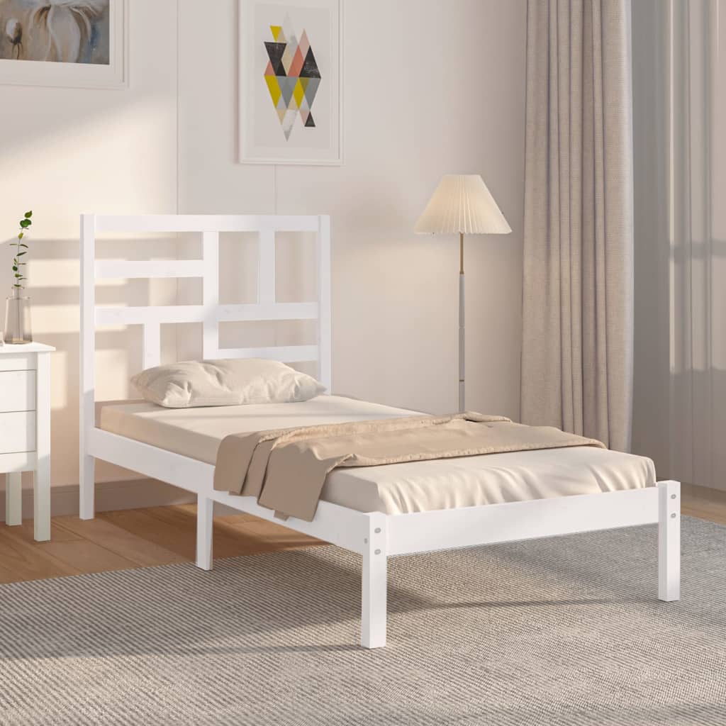 Bedframe Massief Hout Wit 75X190 Cm 2Ft6 Small Single