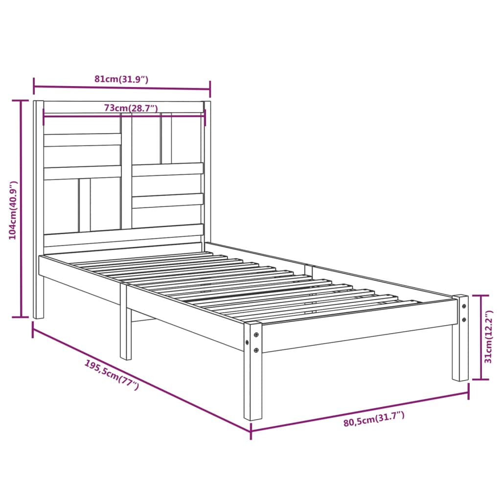 Bedframe Massief Hout Honingbruin 75X190 Cm 2Ft6 Small Single