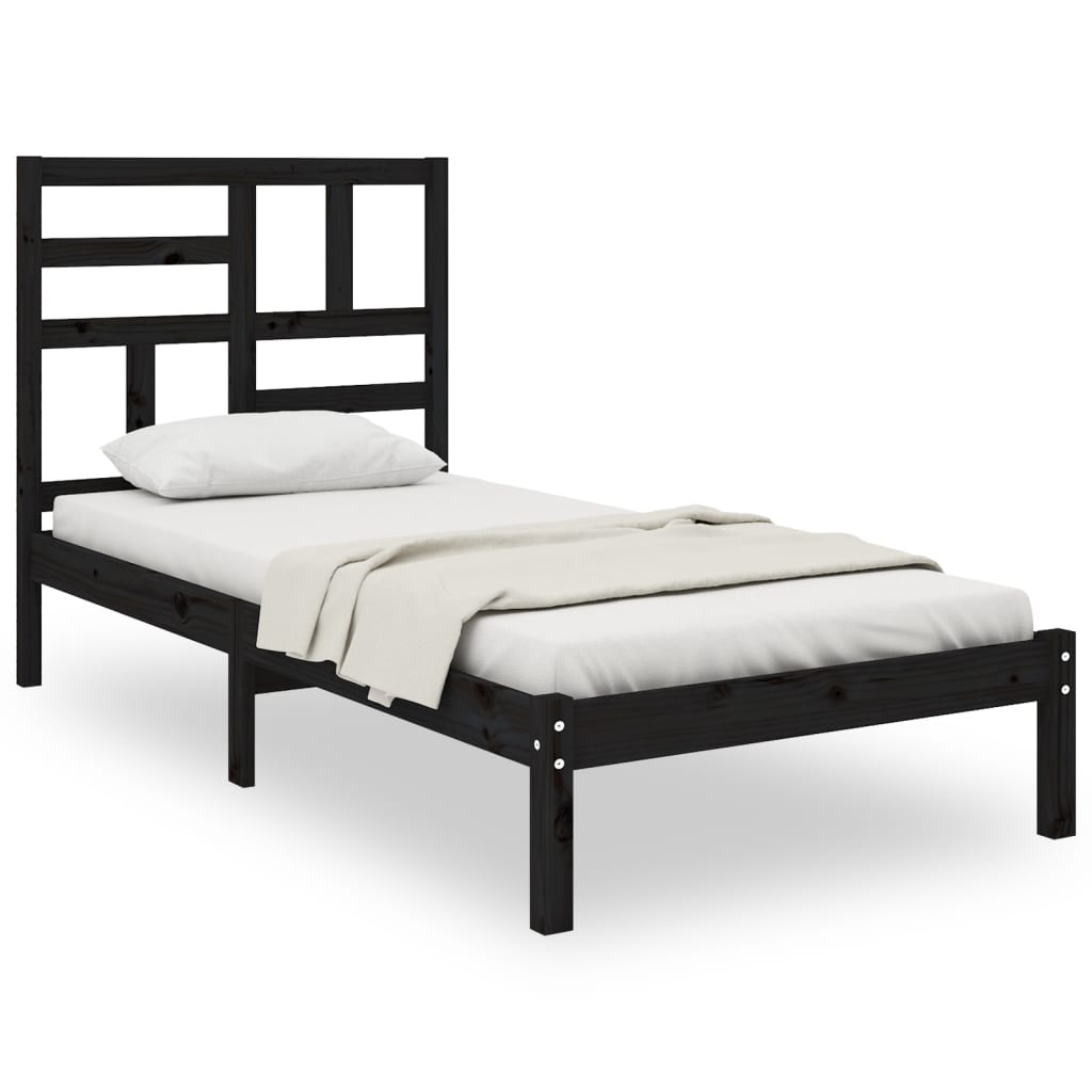 Bedframe Massief Hout Zwart 90X190 Cm 3Ft Single