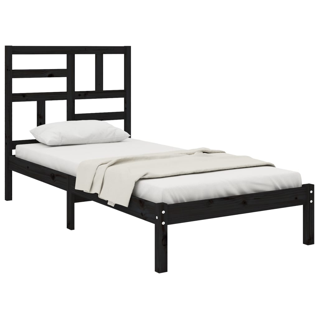 Bedframe Massief Hout Zwart 90X190 Cm 3Ft Single