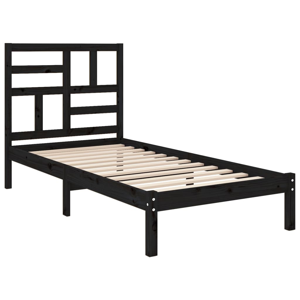 Bedframe Massief Hout Zwart 90X190 Cm 3Ft Single