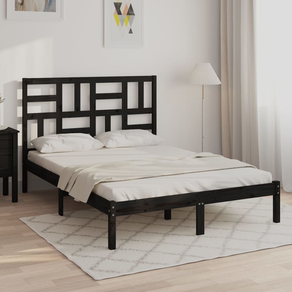 Bedframe Massief Hout Zwart 135X190 Cm 4Ft6 Double